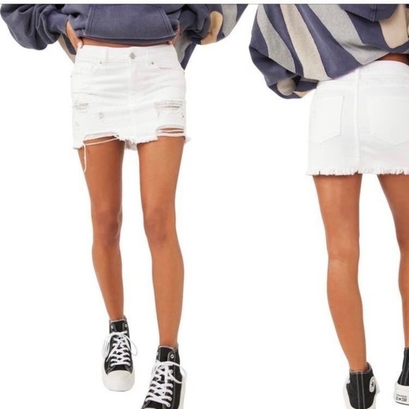Free People Dresses & Skirts - Free People 6 NWT We The Distressed White Denim Skirt Mini Out Of The Ordinary